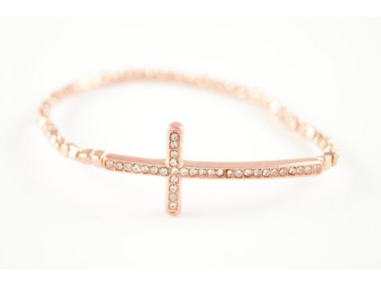 Copper Bead and Crystal Cross Stretch Bracelet