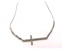Silver Crystal Cross Bead Necklace