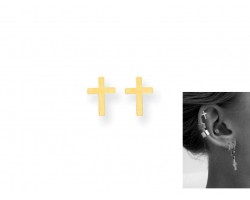 Gold Plate Mini Cross Post Earrings