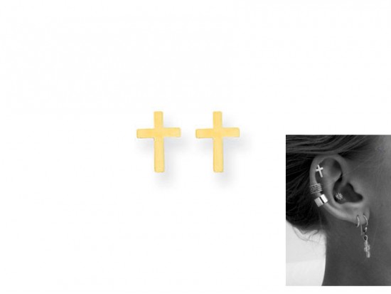 Gold Plate Mini Cross Post Earrings