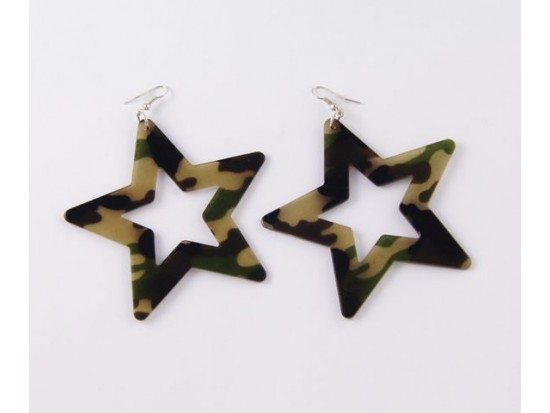 75mm Star Camouflage Dangle Hook Earrings