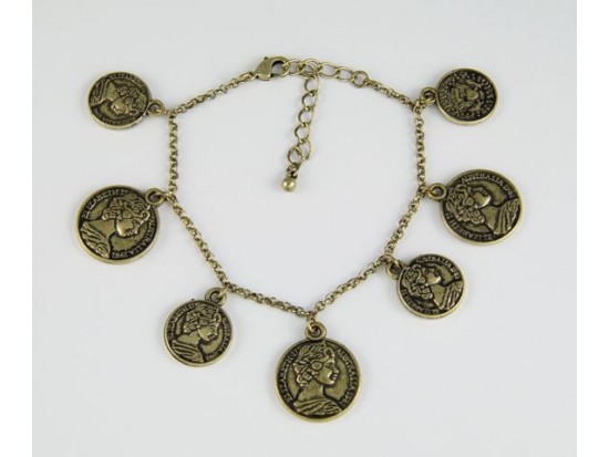 Antique Gold Plate Australia Half Penny Coin Charm Bracelet