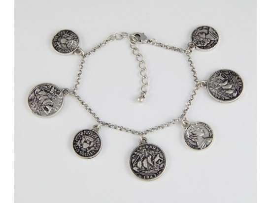 Antique Silver Plate Australia Half Penny Coin Charm Bracelet