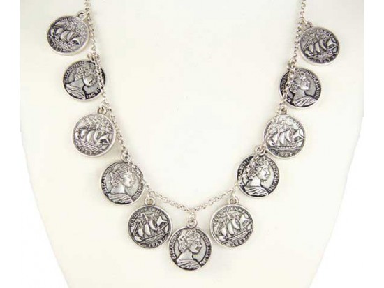 Antique Silver Plate Australia Half Penny Coin Charm Necklace Set