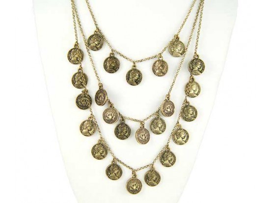 Antique Gold Plate Australia Half Penny Coin Charm 3 Strand Necklace