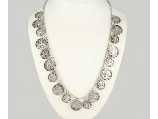 Antique Silver Plate Australia Half Penny Small & Large Coin Necklace Antique Silver Plate Australia Half Penny Small & Large Coin Necklace