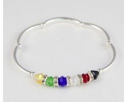 Dark Multi Crystals Silver Tube & Bead Stretch Bracelet