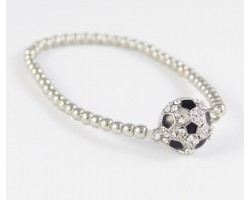 Crystal Soccer Ball Silver Bead Stretch Bracelet