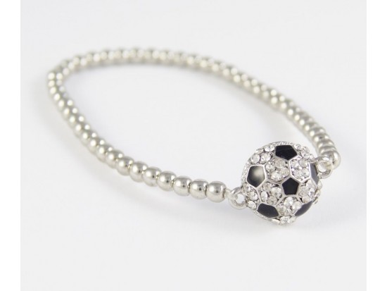 Crystal Soccer Ball Silver Bead Stretch Bracelet Crystal Soccer Ball Silver Bead Stretch Bracelet