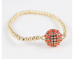 Crystal Basketball Gold Bead Stretch Bracelet
