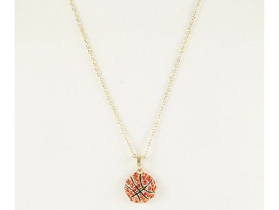 Crystal Basketball Gold Charm Necklace
