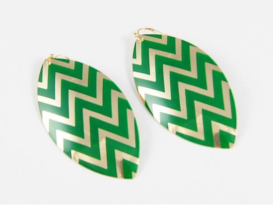 Green Gold Chevron Marquise Hook Earrings