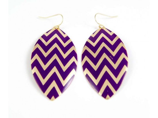 Purple Gold Chevron Marquise Hook Earrings