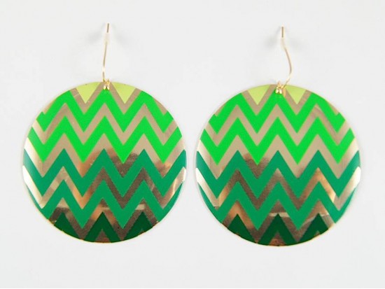Shades Of Green Chevron Gold Plate Round Hook Earrings