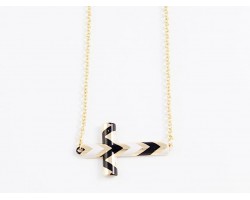 Black & White Chevron Gold Cross Chain Necklace