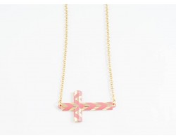 Pink Chevron Gold Cross Chain Necklace