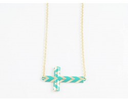 Turquoise Chevron Gold Cross Chain Necklace