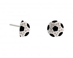 Mini Black White Crystals Soccer Ball Post Earrings