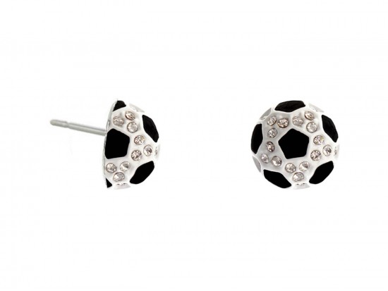 Mini Black White Crystals Soccer Ball Post Earrings