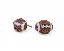 Brown Crystal Mini Football Post Earrings