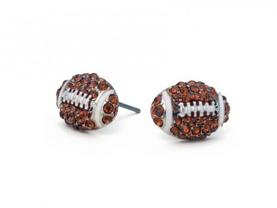 Brown Crystal Mini Football Post Earrings