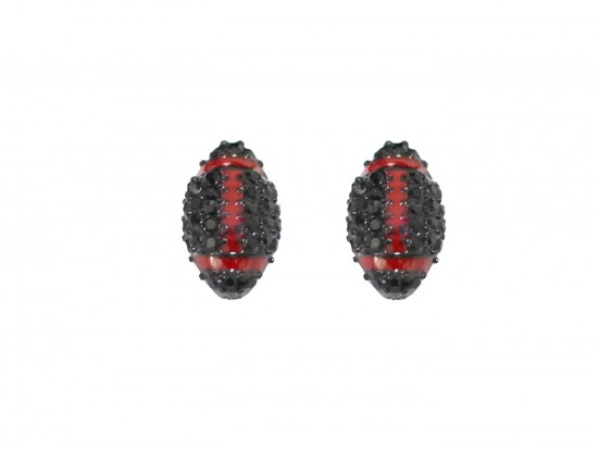 Red Black Crystal Mini Football Post Earrings