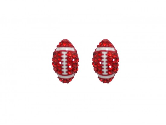 Red White Crystal Mini Football Post Earrings