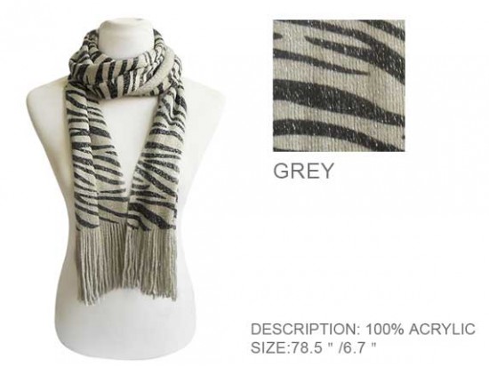 Gray and Black Zebra Print Scarf