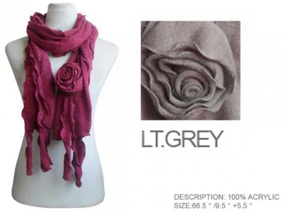 5.5' Light Gray Spiral Rose Acrylic Scarf