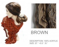 Brown Crochet Acrylic Scarf with Ruffled Edge