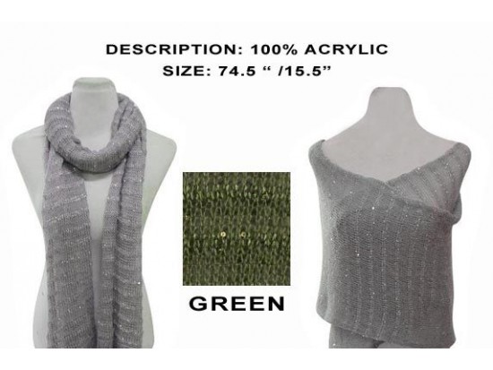 Green Striped Sequin Knit Scarf Green Striped Sequin Knit Scarf