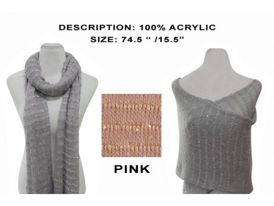 Light Pink Striped Sequin Knit Scarf