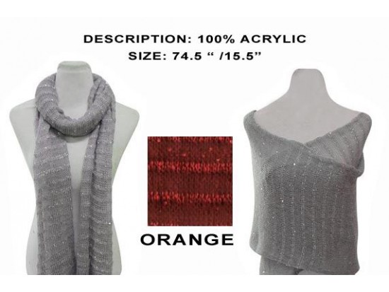 Orange Striped Sequin Knit Scarf
