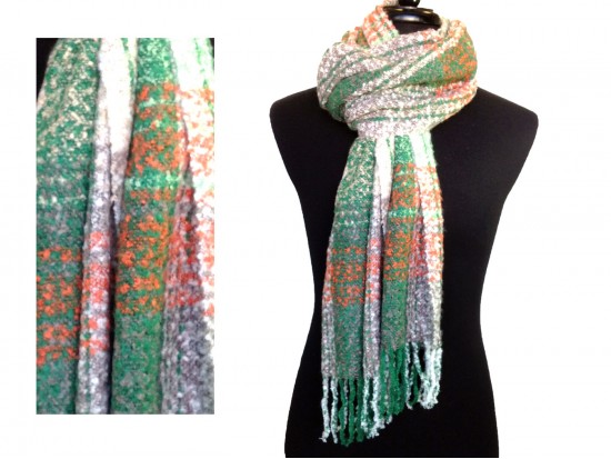 Green Plaid Heavy Oblong Fringe Scarf