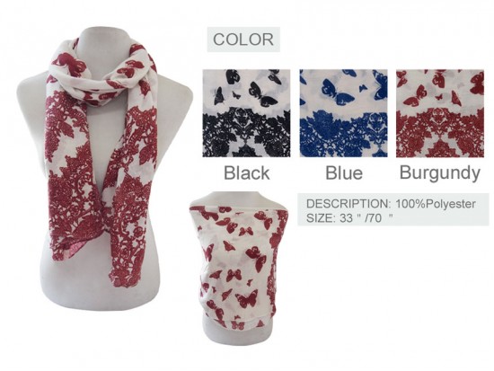 Assorted Butterfly Soft Oblong Scarf 6pk Assorted Butterfly Soft Oblong Scarf 6pk