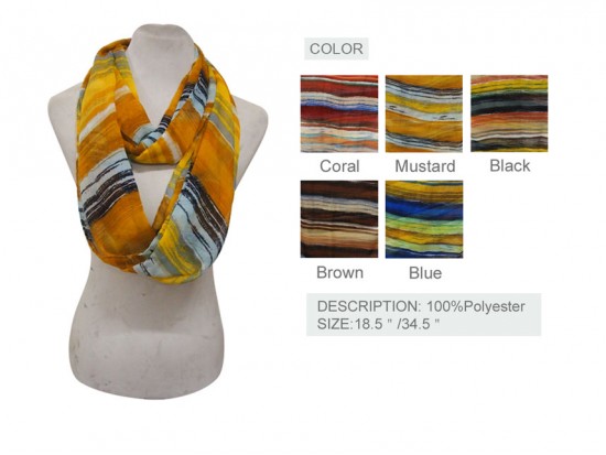 Assorted Color Slant Pattern Infinity Scarf 6 Pack