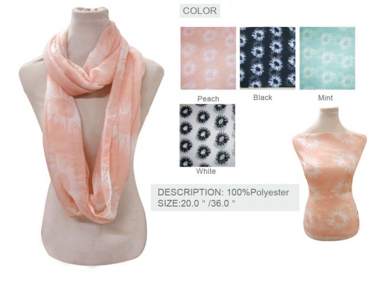 Assorted Colors Daisy Flower Infinity Scarf 6pk