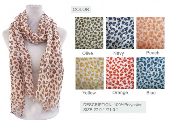 Assorted Color Leopard Oblong Scarf 6pk
