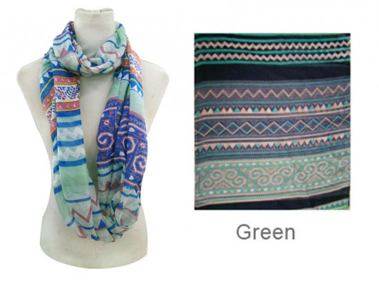 Green Color Aztec Pattern Infinity Scarf