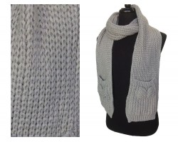 Gray with Bow on Pocket Oblong Cable Knit Scarf