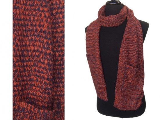 Maroon Orange Knit Oblong Scarf Pocket on Each End Maroon Orange Knit Oblong Scarf Pocket on Each End