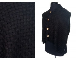 Black Open Weave Knit Button Wrap Shawl Black Open Weave Knit Button Wrap Shawl