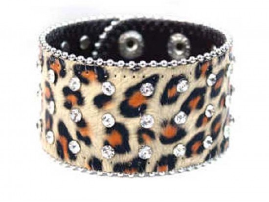Leopard Leather Crystal Snap Bracelet