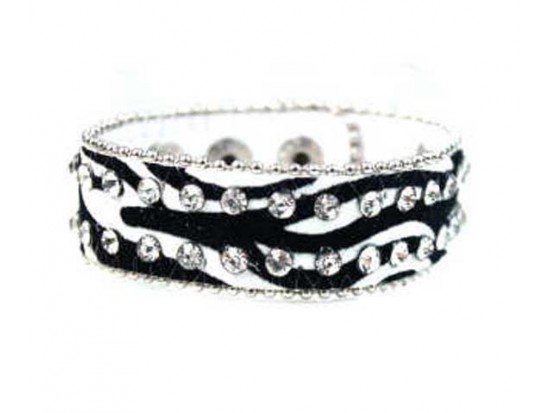 Black White Zebra Leather Crystal Snap Bracelet Black White Zebra Leather Crystal Snap Bracelet
