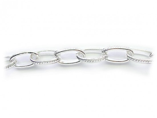 Shiny Silver 7x14mm Oval Etched Rope Design Chain