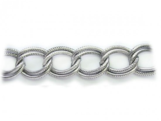 Rhodium 16x19mm Text Double Curb Link Chain