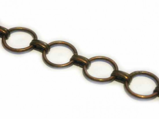 12mm Antique Copper Round Flat Ring Chain