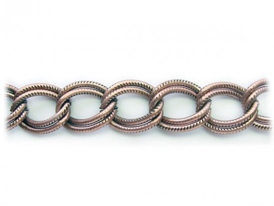 Antique Copper 16x19mm Text Double Curb Link Chain