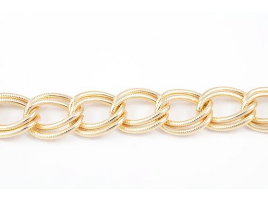 Shiny Gold 16x19mm Text Double Curb Link Chain