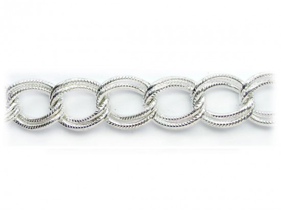 Shiny Silver 16x19mm Text Double Curb Link Chain